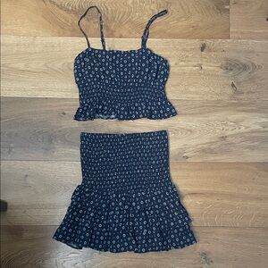 Indigo Child Large Navy Blue Smocked Darling Ruffled Skirt Set